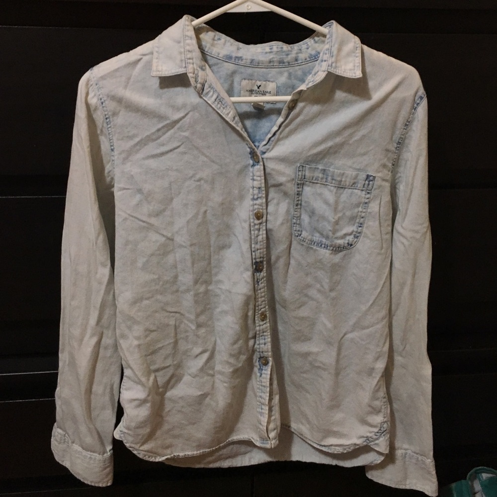 Denim button down long-sleeved shirt